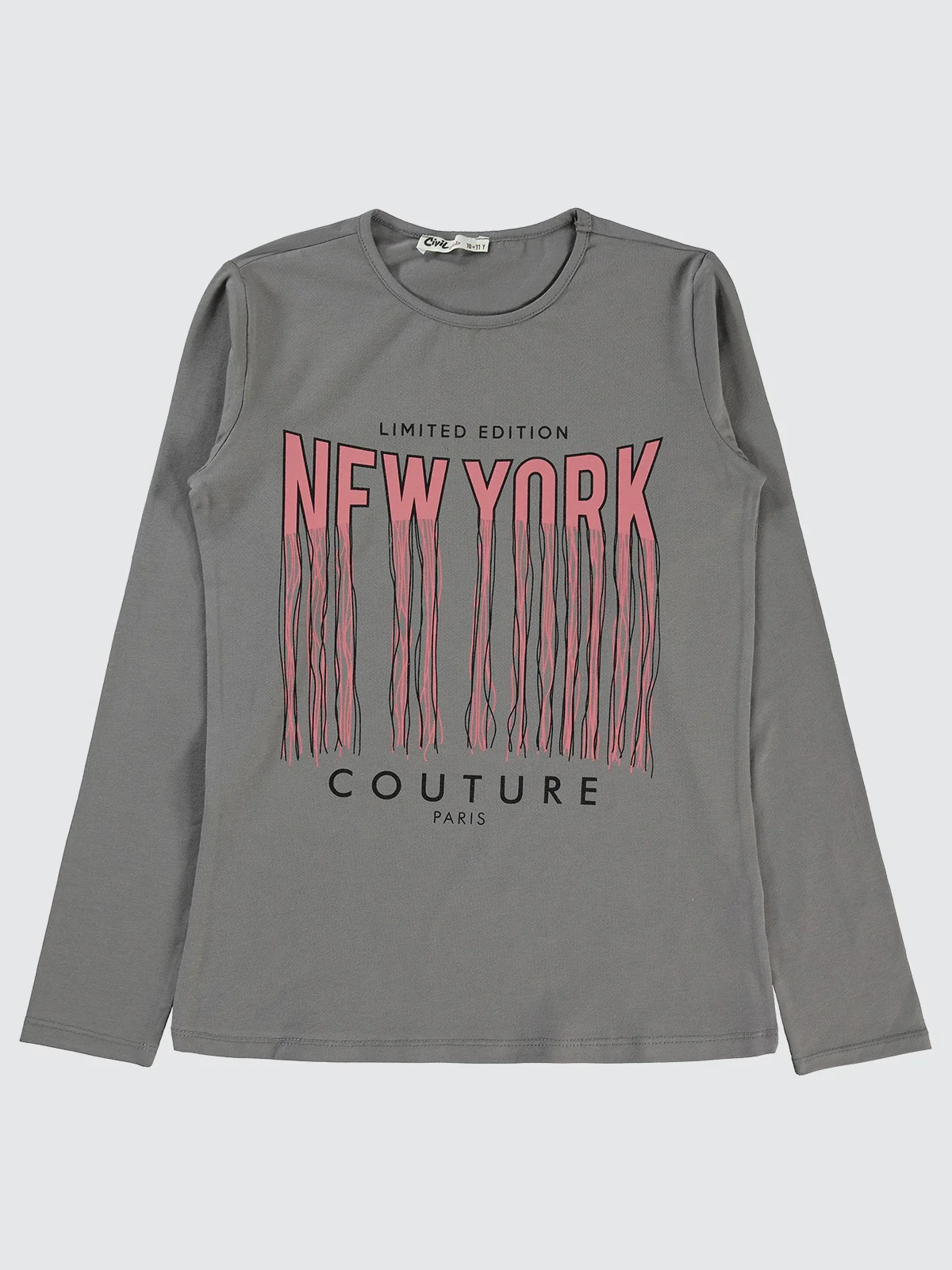 Civil Girls New York Baskılı 10-13 Yaş Sweatshirt - Gri