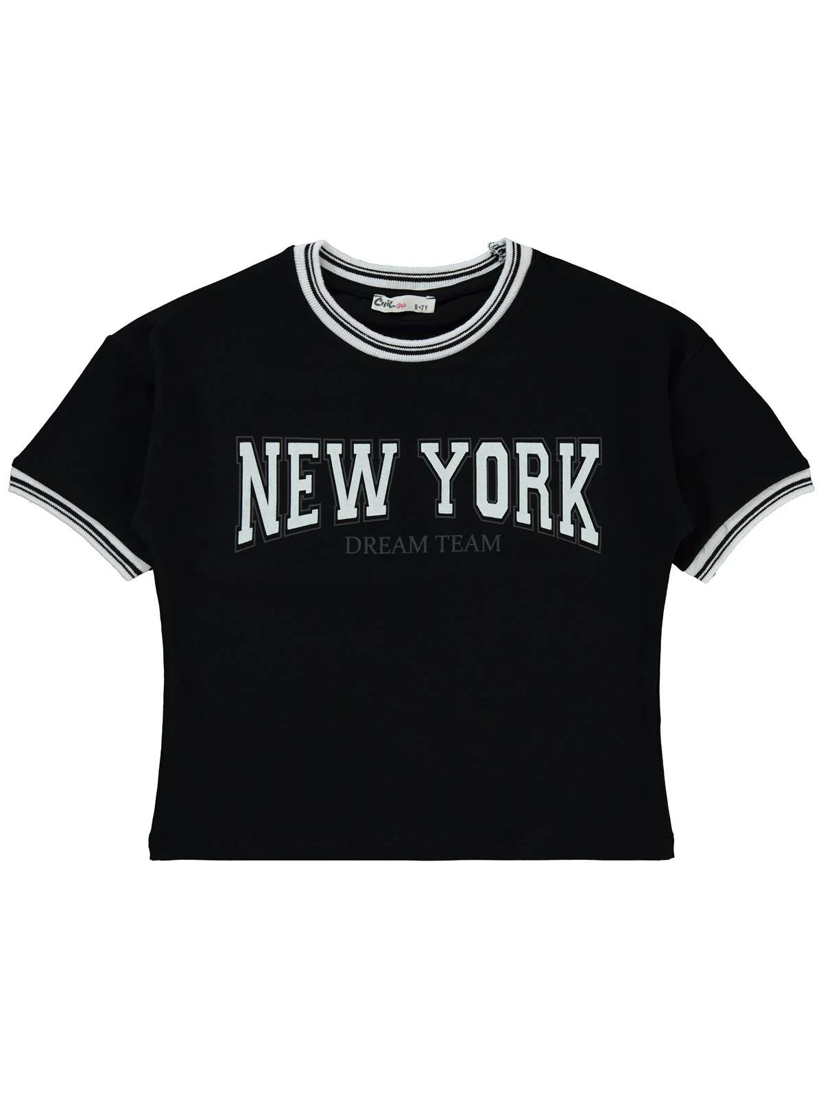 Civil Girls New York Baskılı 6-9 Yaş Tişört - Siyah