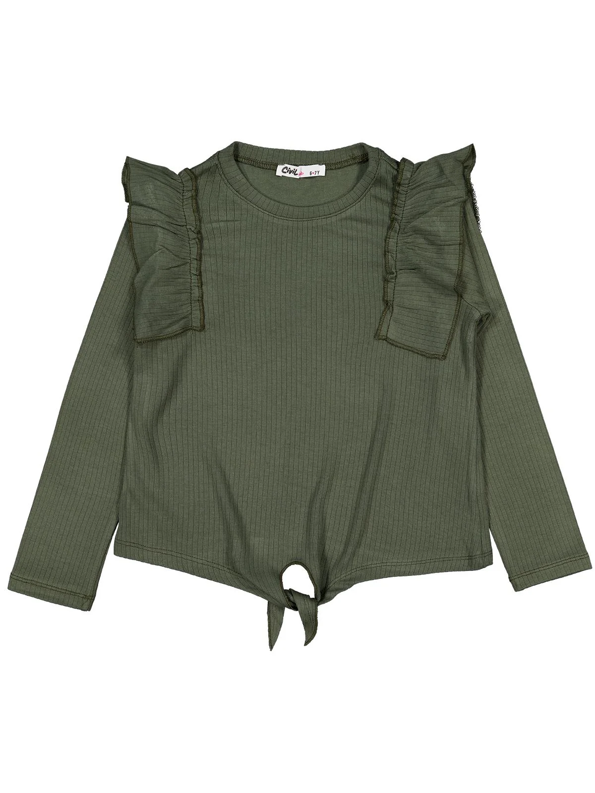 Civil Girls Omuz Fırfırlı 6-9 Yaş Sweatshirt - Haki