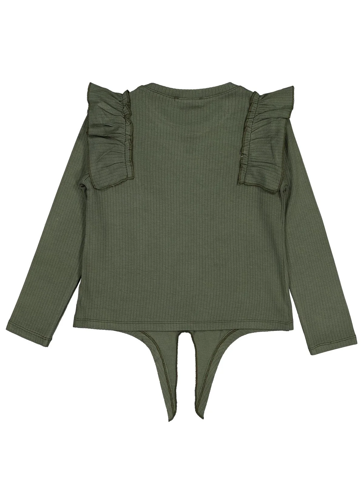 Civil Girls Omuz Fırfırlı 6-9 Yaş Sweatshirt - Haki - Image 2