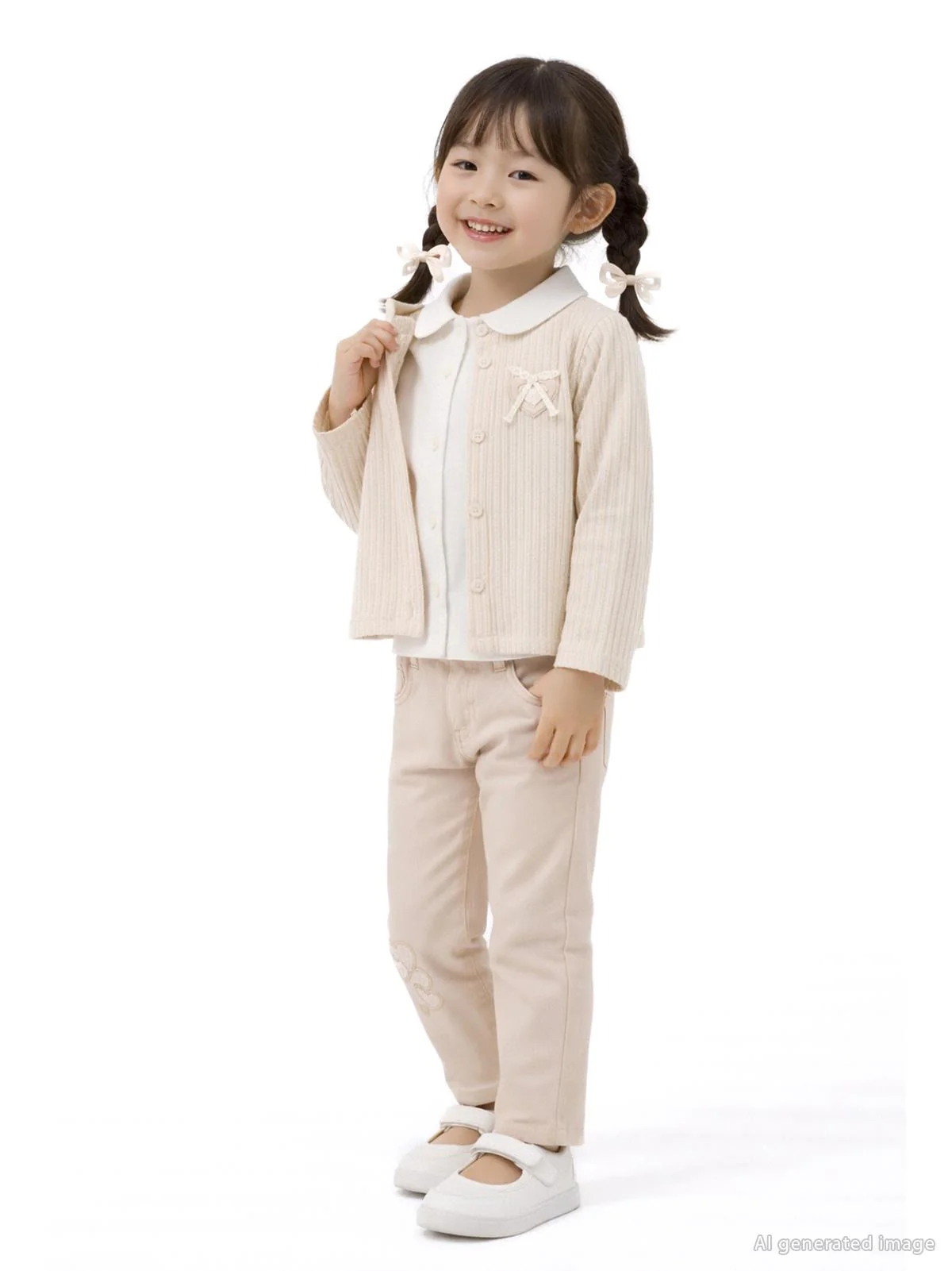 Civil Girls Pantolon Ceket Nakışlı 3 Lü 2-5 Yaş Takım - Bej