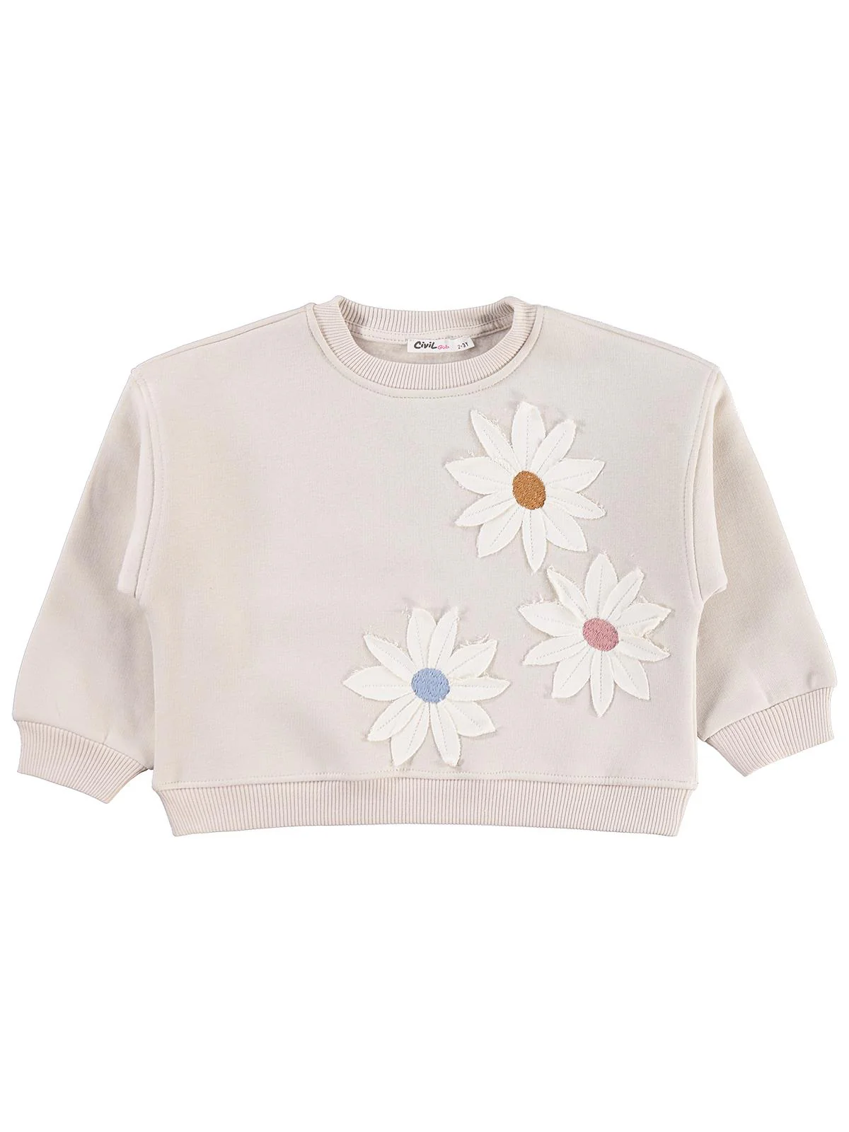 Civil Girls Papatya Nakışlı 2-5 Yaş Sweatshirt - Bej - Image 6