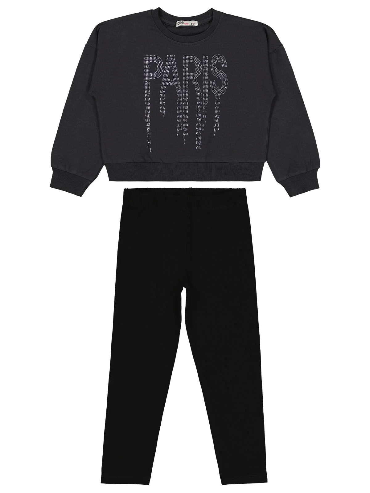 Civil Girls Paris Taş Baskılı 6-9 Yaş Takım - Gri