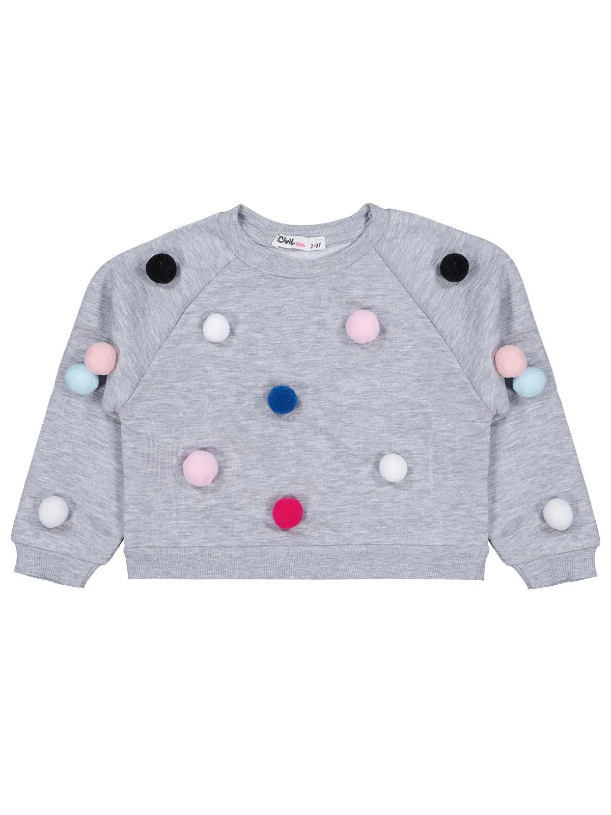 Civil Girls Ponpon Aksesuarlı 2-5 Yaş Sweatshirt - Gri - Image 3