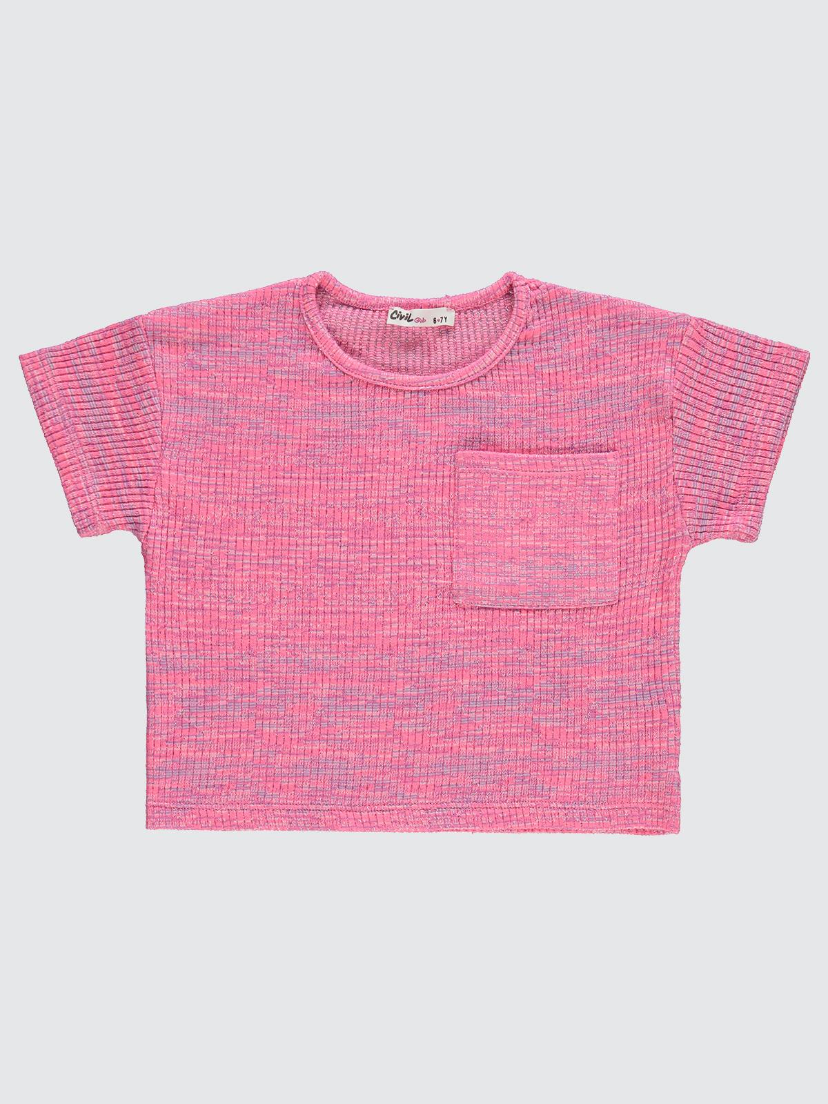 Civil Girls Renkli Melanjlı Kaşkorse 6-9 Yaş Tişört - Pembe - Image 3