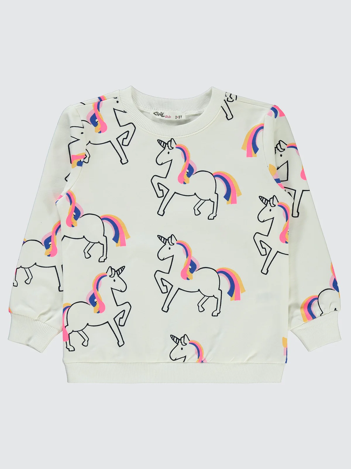 Civil Girls Renkli Unicorn Empirme 2-5 Yaş Sweatshirt - Ekru - Image 3
