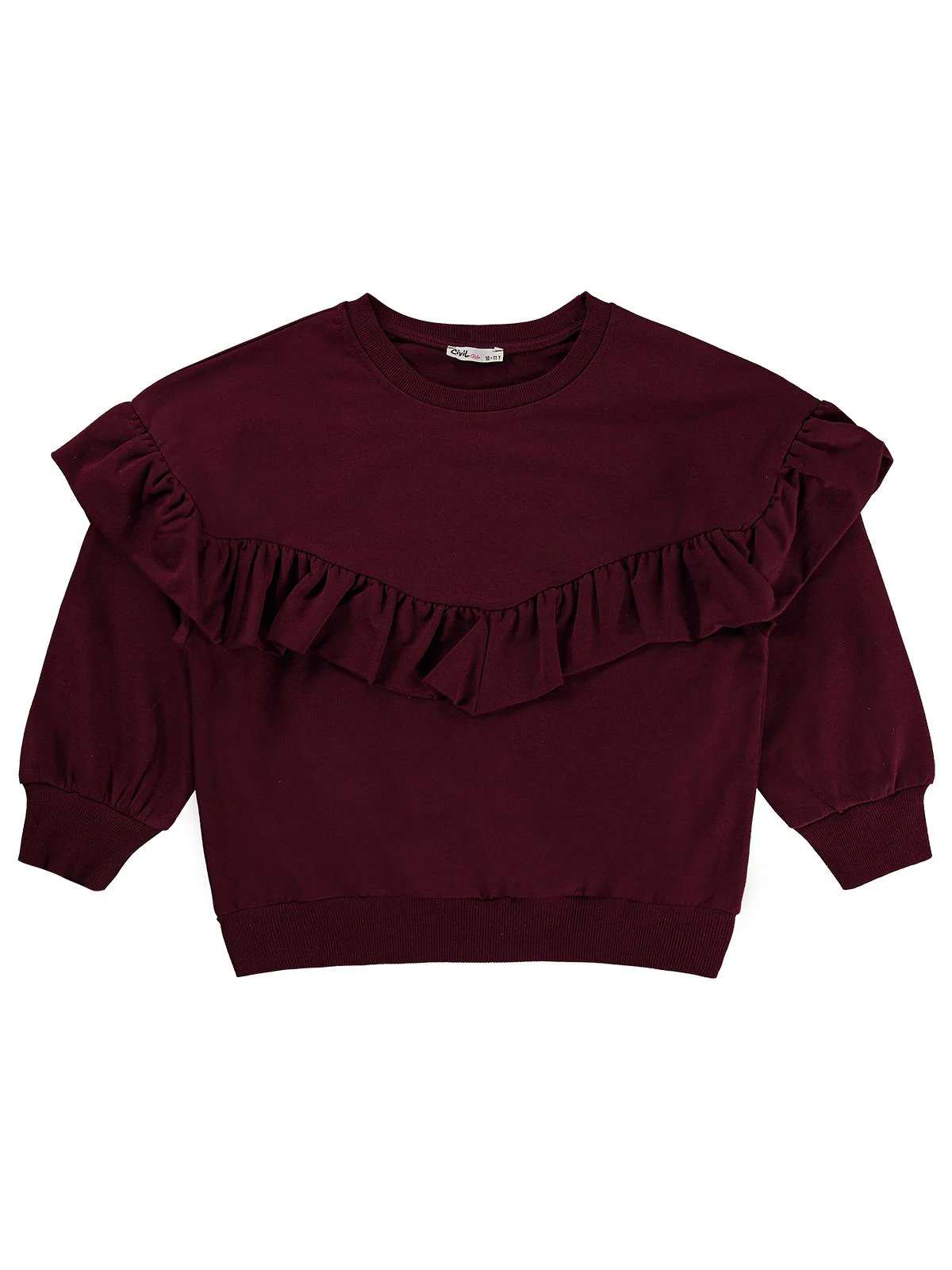 Civil Girls Roba Fırfırlı 10-13 Yaş Sweatshirt - Bordo - Image 2
