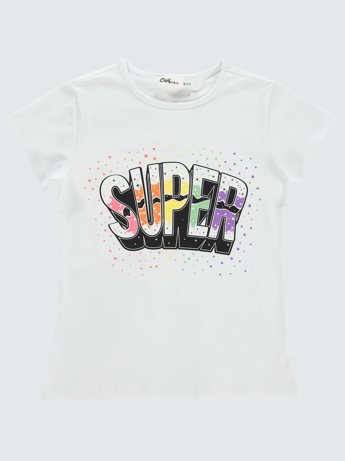 Civil Girls Super Baskılı 6-9 Yaş Tişört - Beyaz