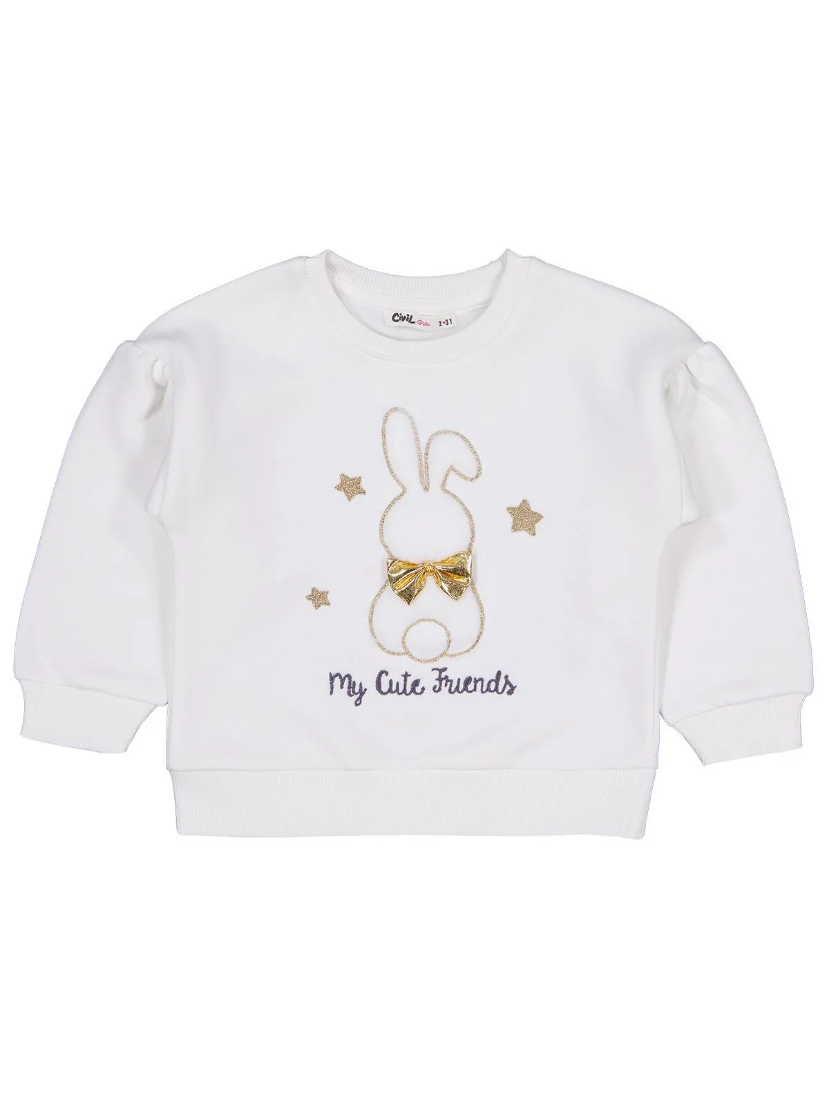 Civil Girls Tavşan Nakışlı 2-5 Yaş Sweatshirt - Ekru - Image 2