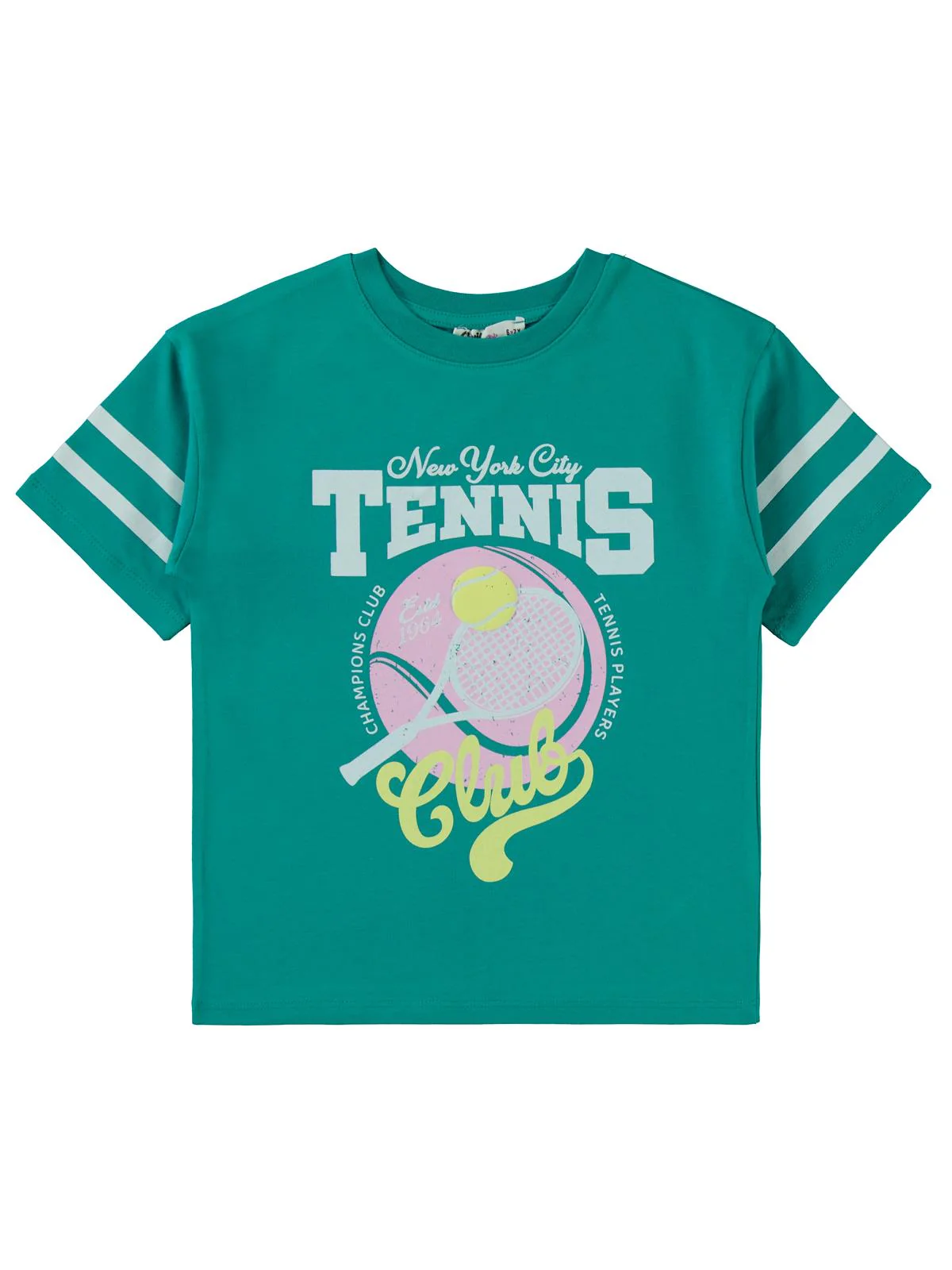 Civil Girls Tenis Baskılı 6-9 Yaş Tişört - Yeşil - Image 4