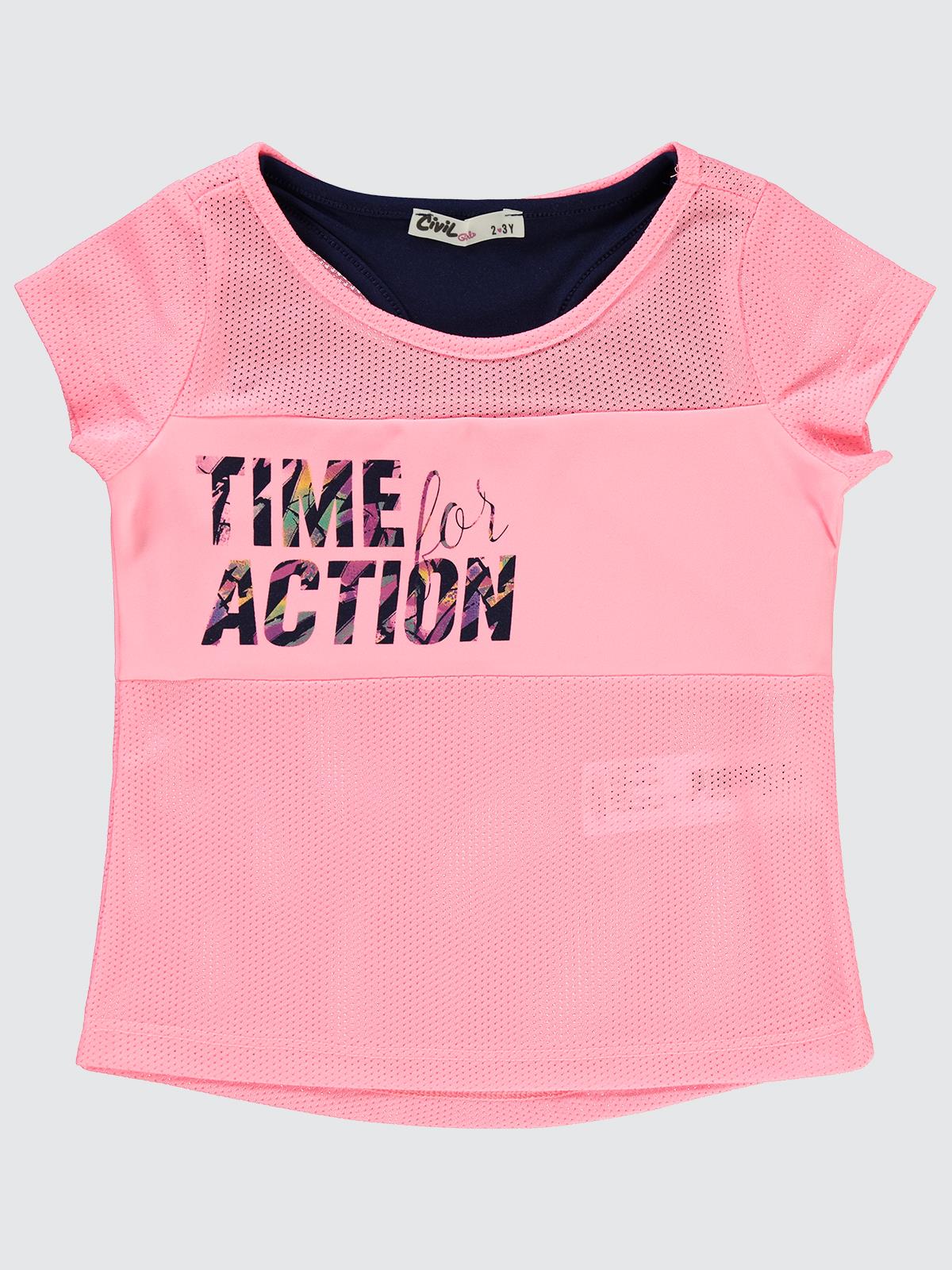 Civil Girls Time For Action Atletli 2-5 Yaş Tişört - Pembe - Image 3