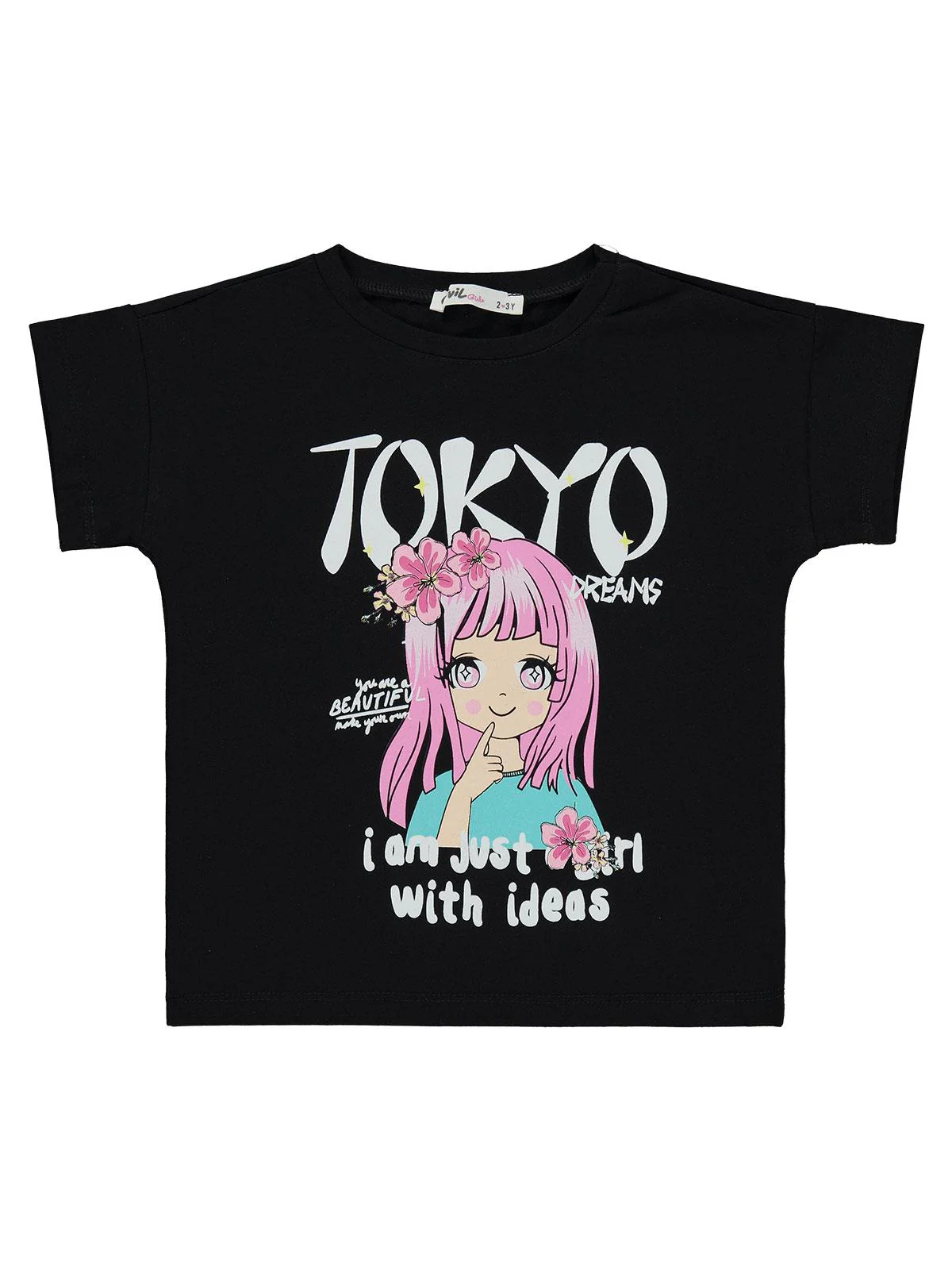 Civil Girls Tokyo Baskılı 2-5 Yaş Tişört - Siyah
