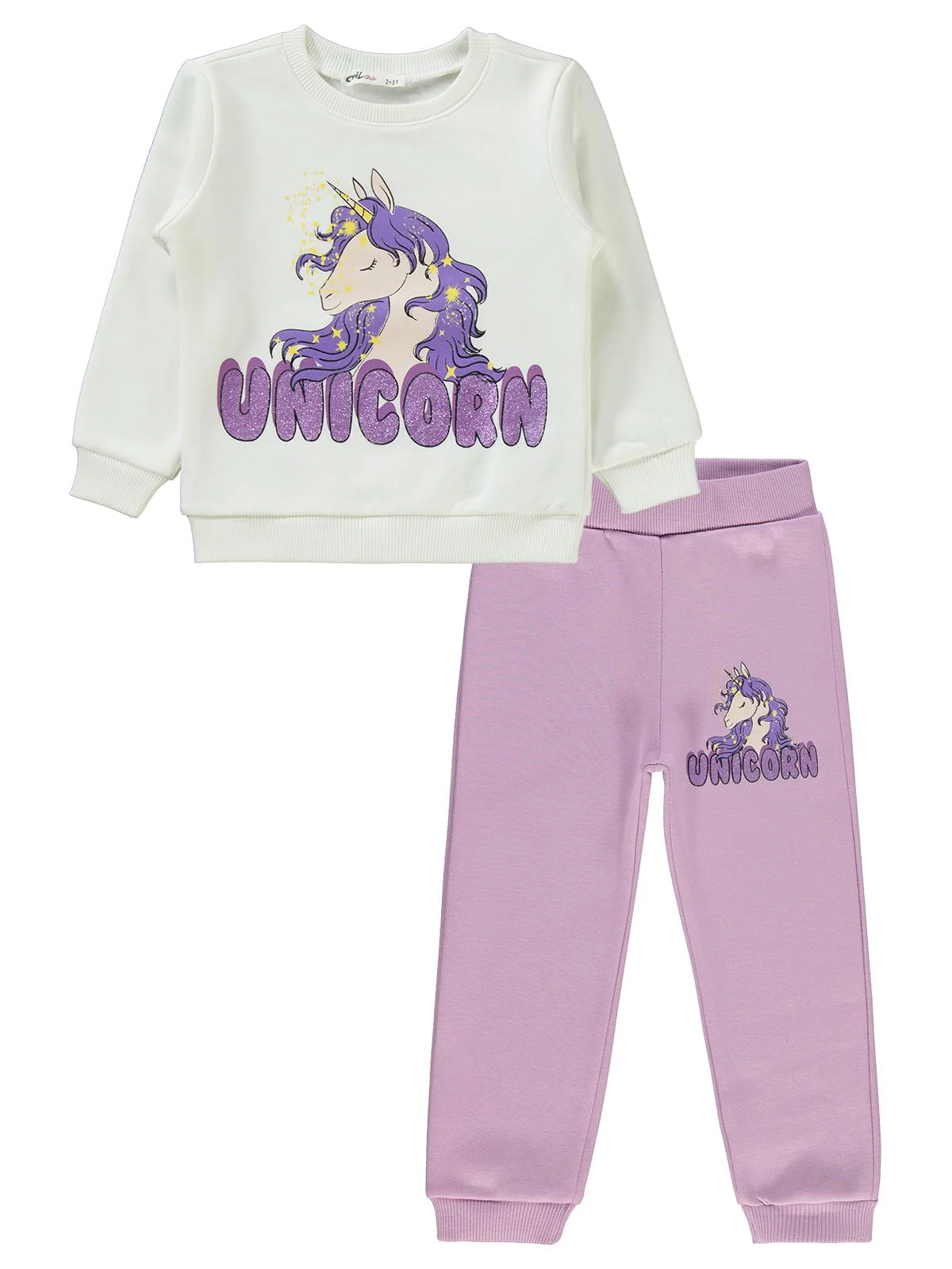 Civil Girls Unicorn Baksılı 2-5 Yaş Eşofman Takımı - Ekru - Image 2