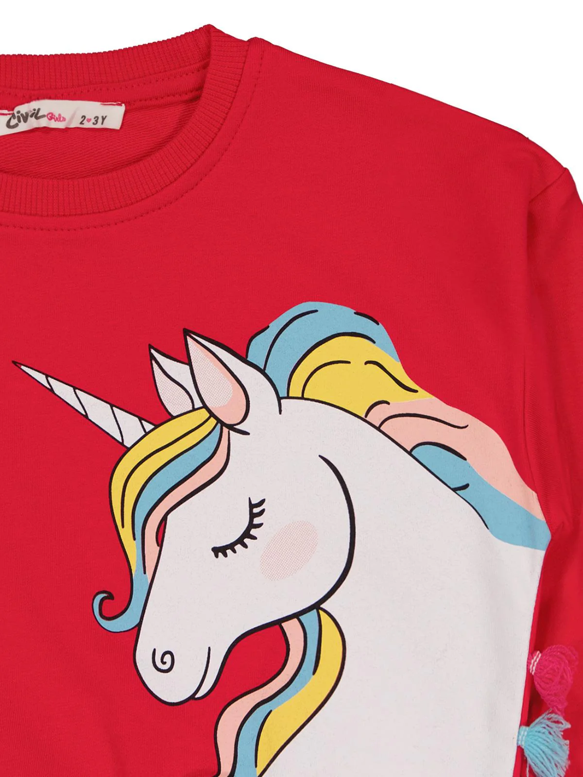 Civil Girls Unicorn Baskılı 2-5 Yaş Eşofman Takımı - Fusya - Image 3