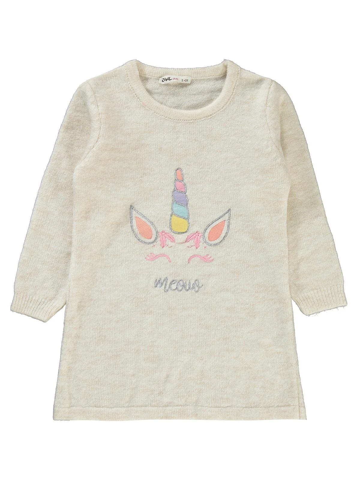 Civil Girls Unicorn Desenli 2-5 Yaş Elbise - Bej