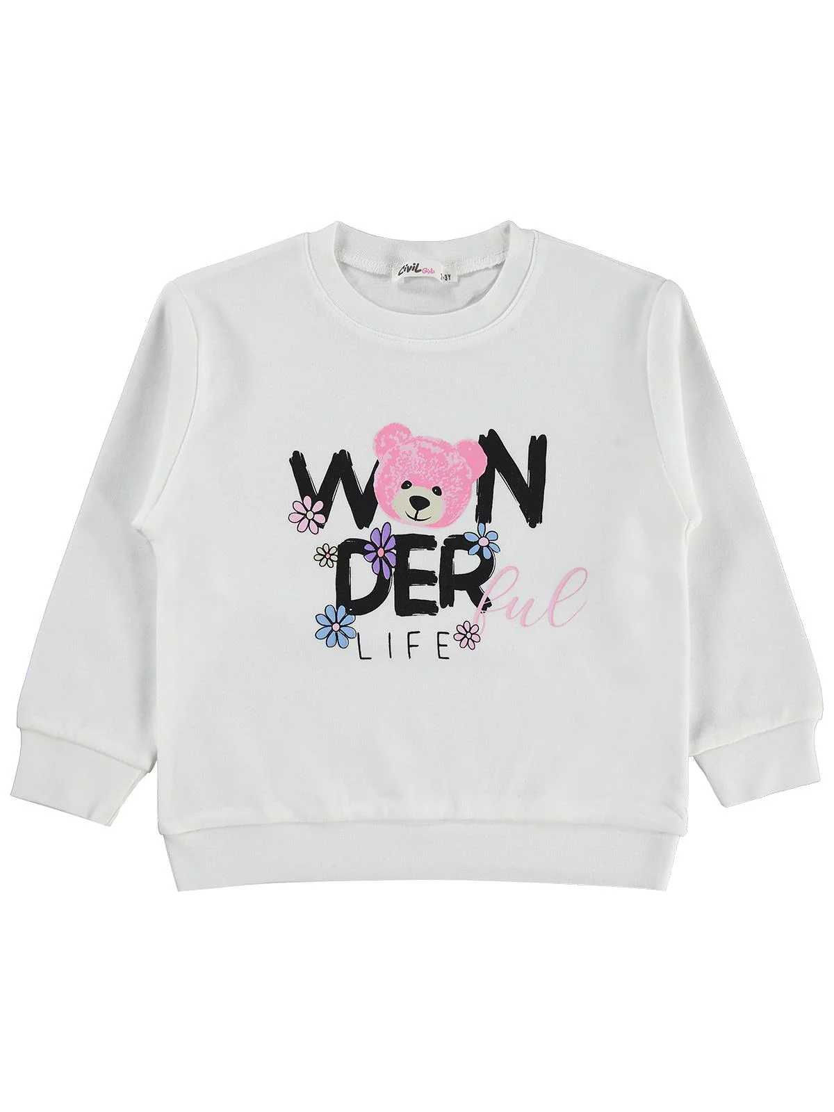 Civil Girls Wonderful Life Baskılı 2-5 Yaş Sweatshirt - Ekru - Image 3