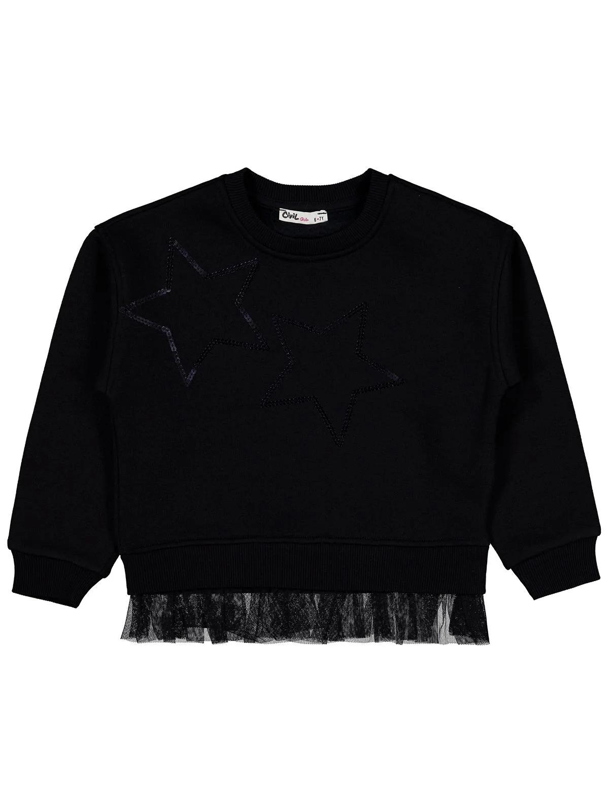 Civil Girls Yıldız Baskılı 10-13 Yaş Sweatshirt - Siyah - Image 3