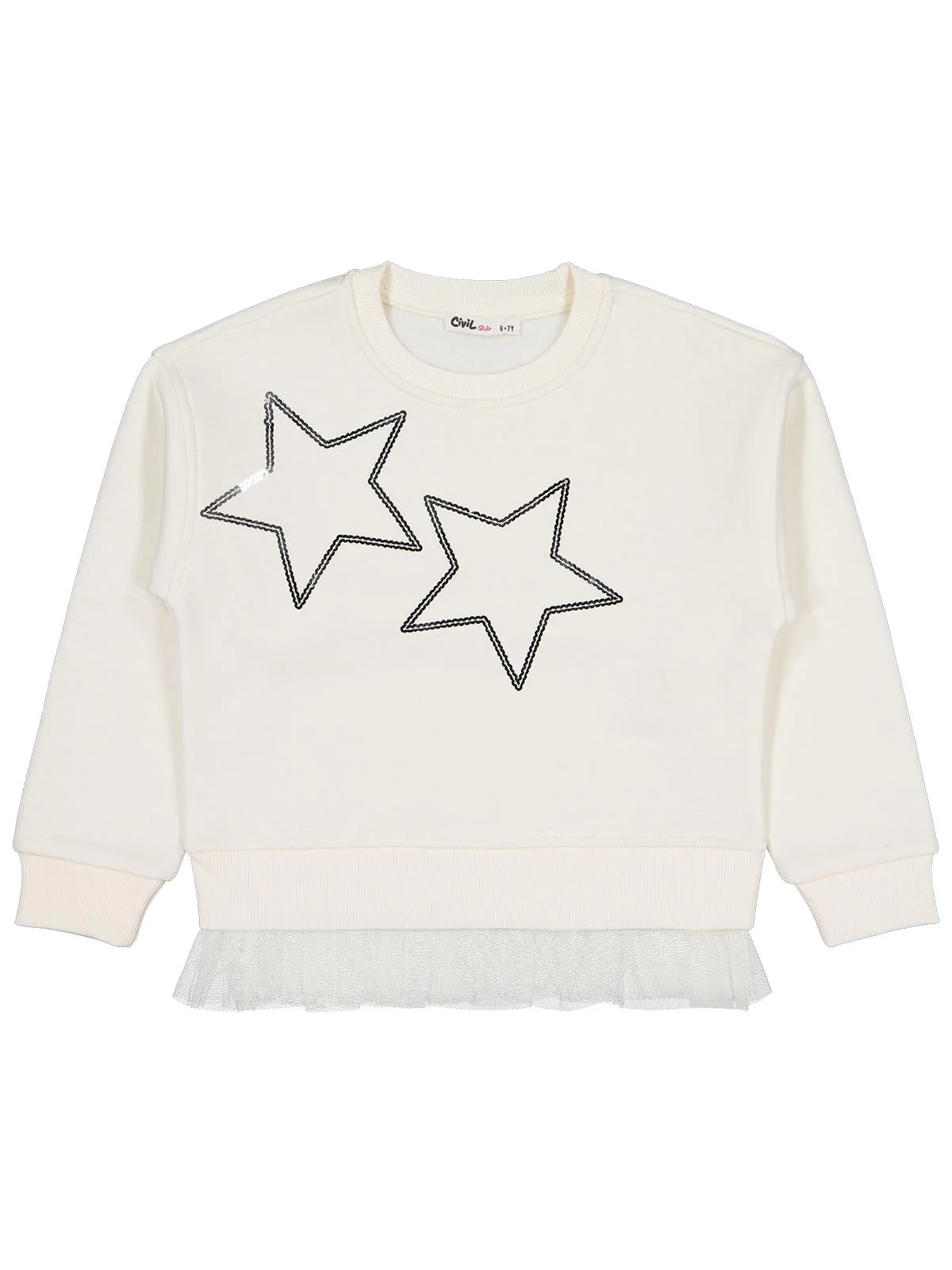 Civil Girls Yıldız Baskılı 6-9 Yaş Sweatshirt - Ekru