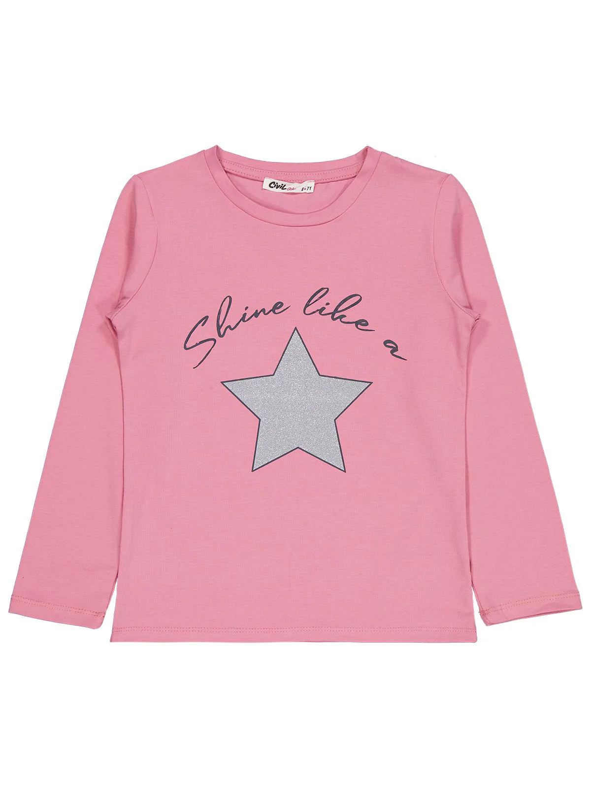 Civil Girls Yıldız Baskılı 6-9 Yaş Sweatshirt - Pembe - Image 3