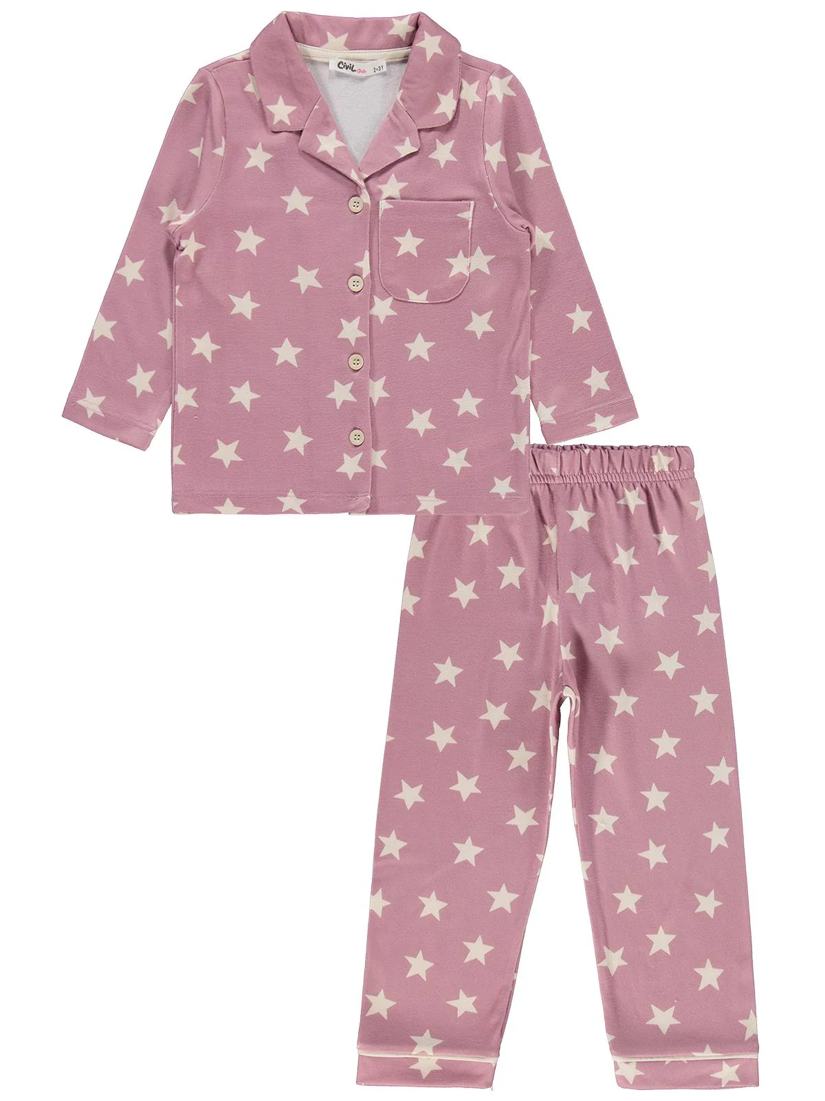 Civil Girls Yıldızlı 2-5 Yaş Pijama Takımı - Pembe - Image 2