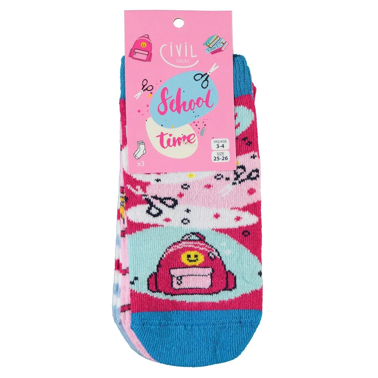 Civil Socks  Back To School 3'lü 2-12 Yaş Kız Soket Çorap - Image 4