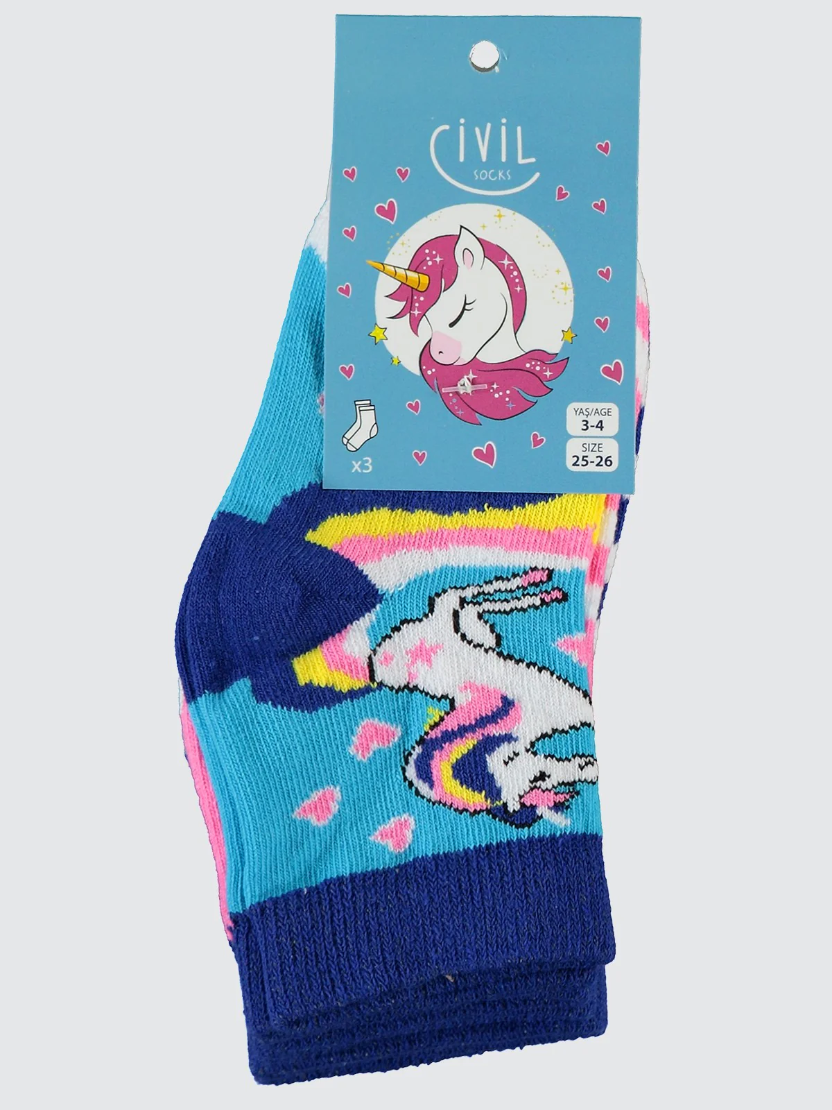 Civil Socks Unicorn 3'lü 2-12 Yaş Kız Soket Çorap - Image 3