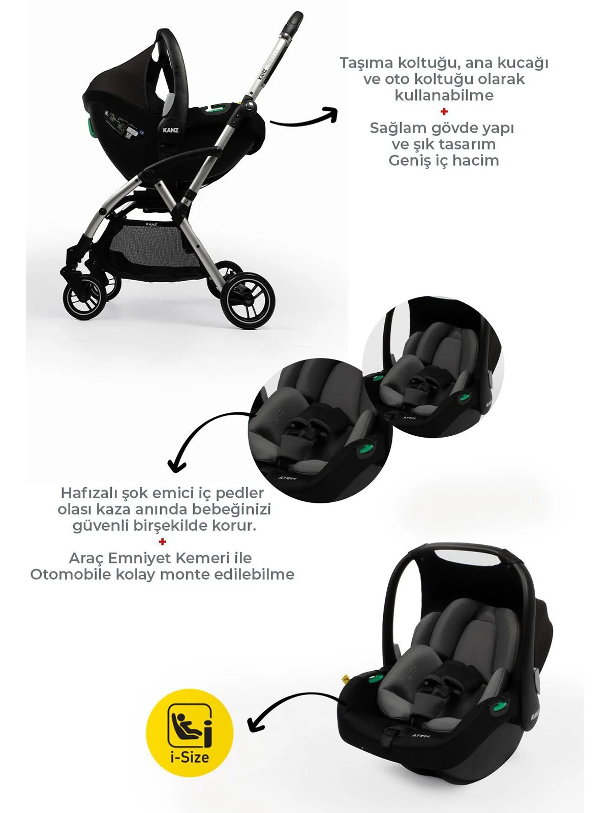 Kanz Marcus Travel Sistem Bebek Arabası - Siyah - Image 21
