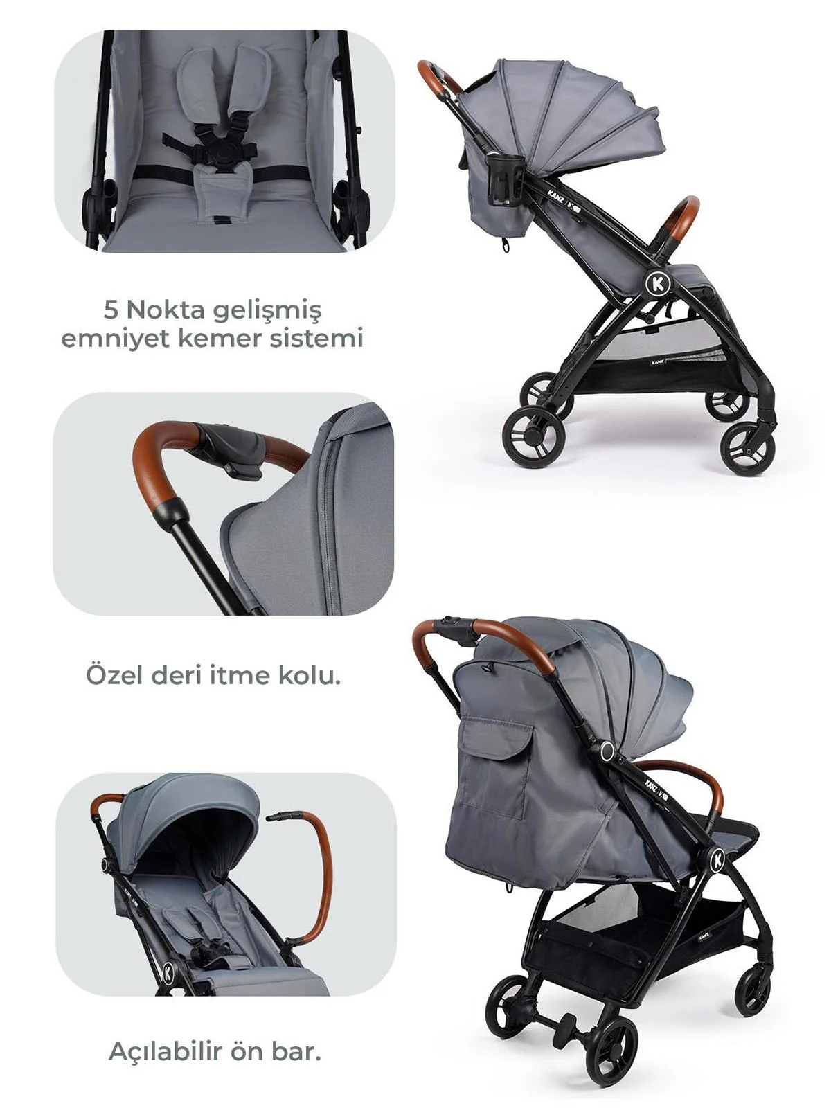 Kanz X-Flop Kabin Boy Bebek Arabası - Gri - Image 3
