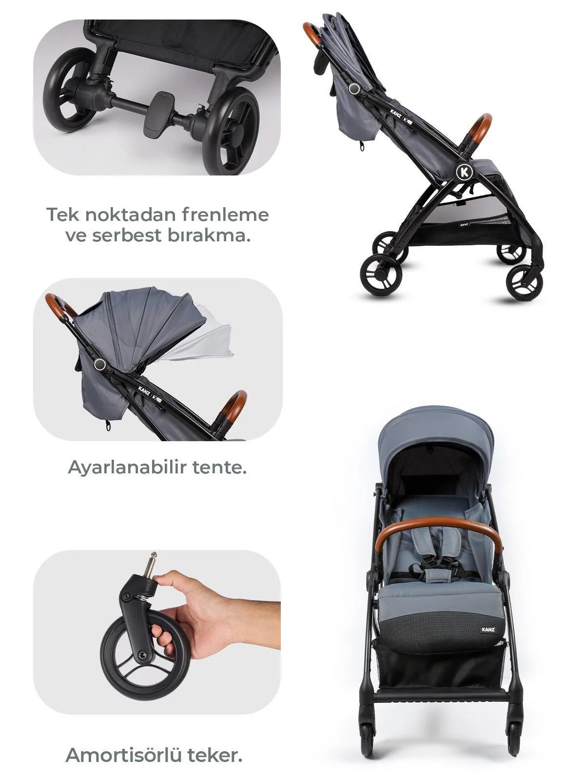 Kanz X-Flop Kabin Boy Bebek Arabası - Gri - Image 5
