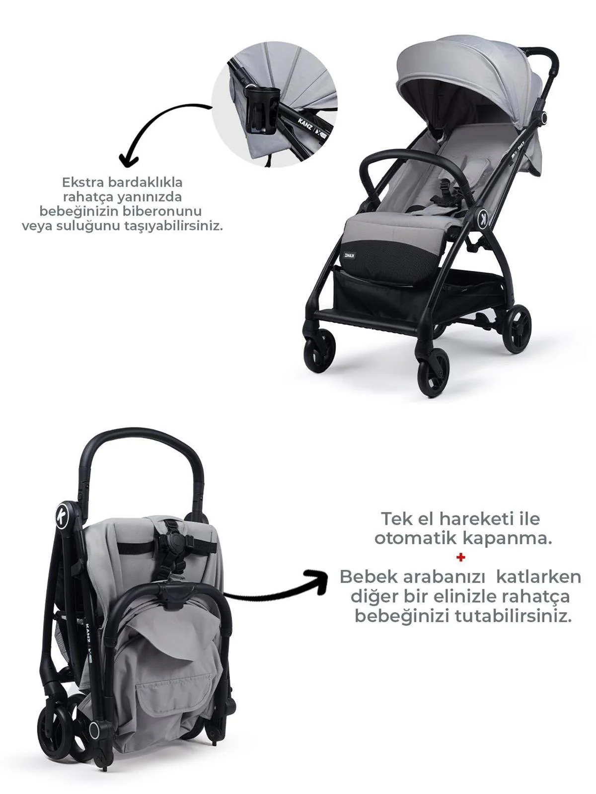 Kanz X-Flop Kabin Boy Bebek Arabası - Gri - Image 5