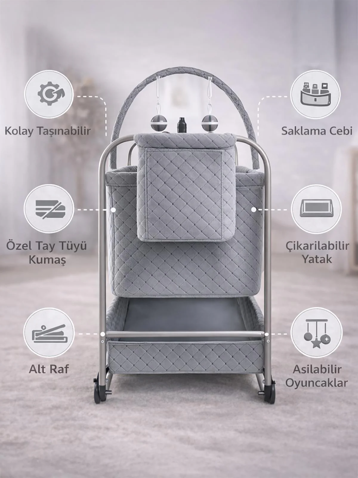 Kujju Prime Anne Yanı Beşik - Gri - Image 4