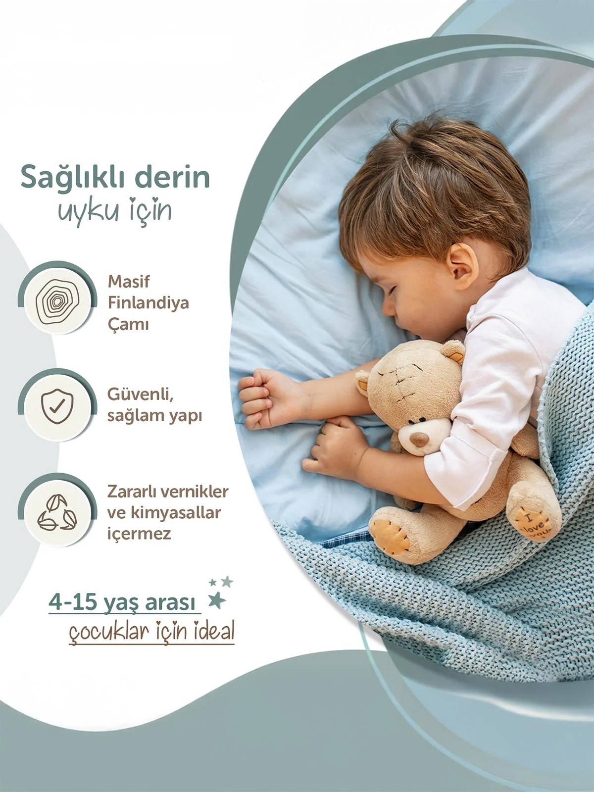 Kukka Doğal Ahşap Montessori Çocuk Karyolası - Çatılı 90x200 cm - Image 3