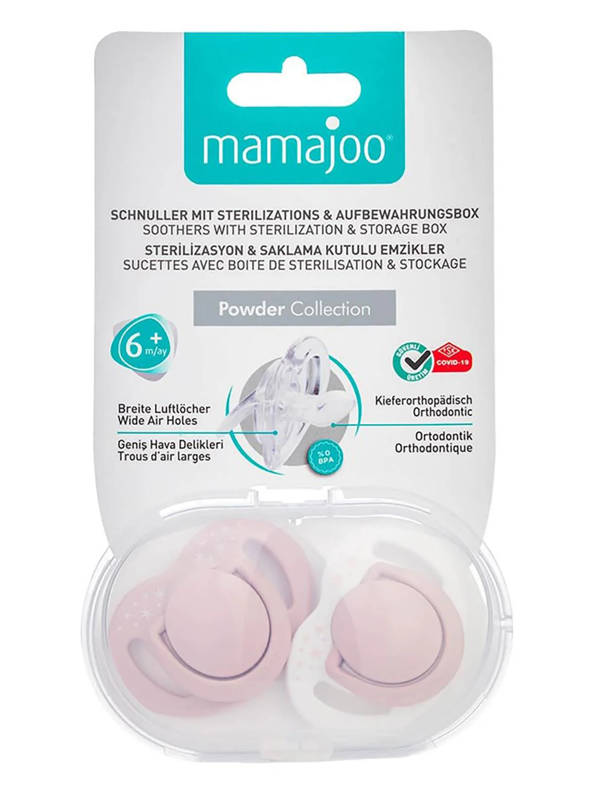 Mamajoo Sterilizasyon & Saklama Kutulu Desenli İkili Ortodontik Emzik 6 Ay+ - Pembe - Image 6