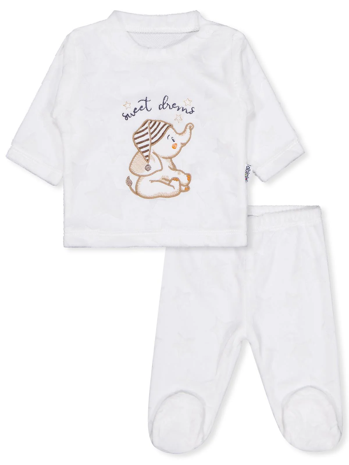 Minidamla Filli Nakış Patikli 2Li 1-6 Ay Pijama Takımı - Ekru - Image 7