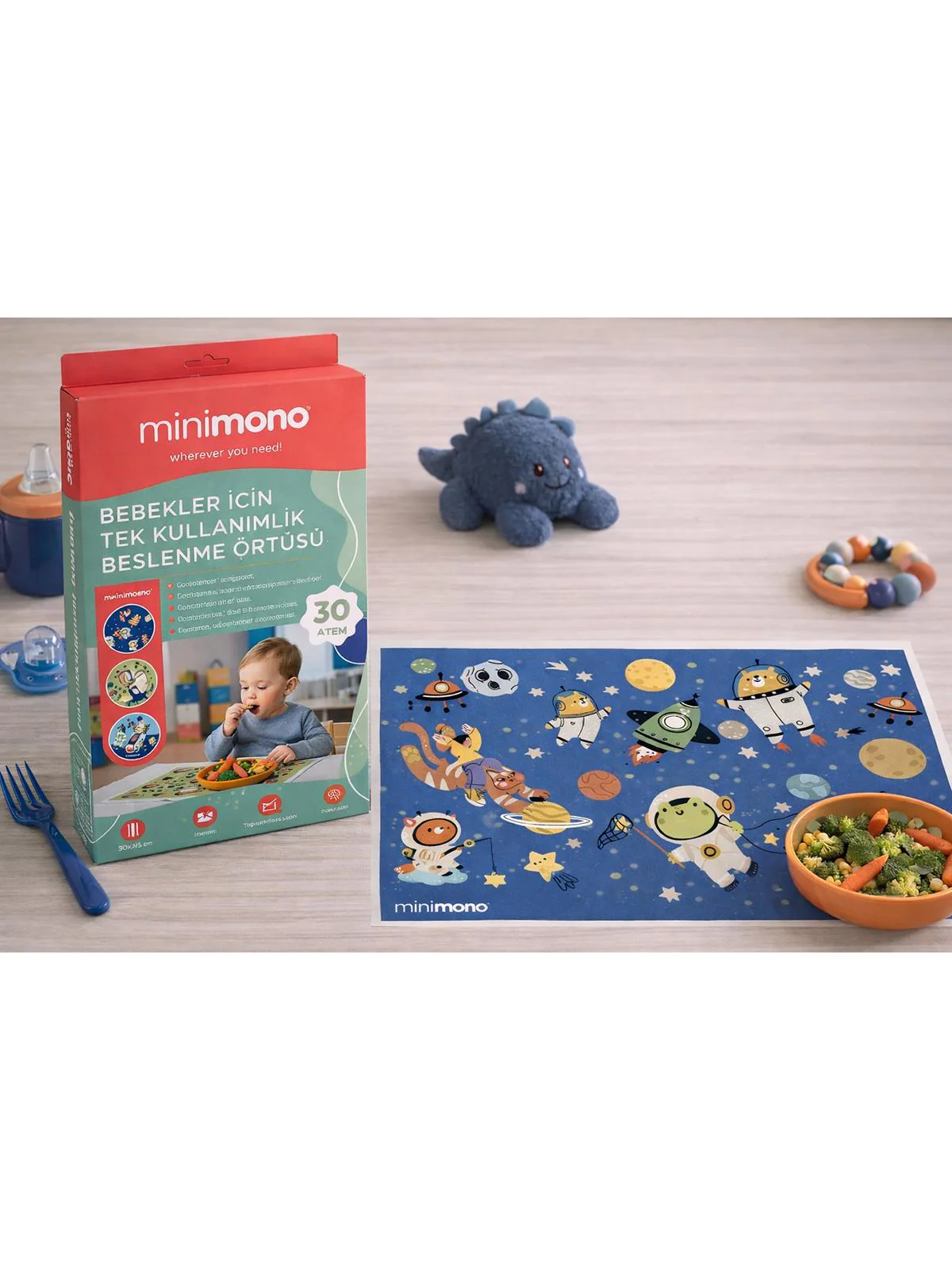 Minimono Bebekler İçin Tek Kullanımlık Beslenme Örtüsü- 30'lu Paket - Lacivert - Image 4