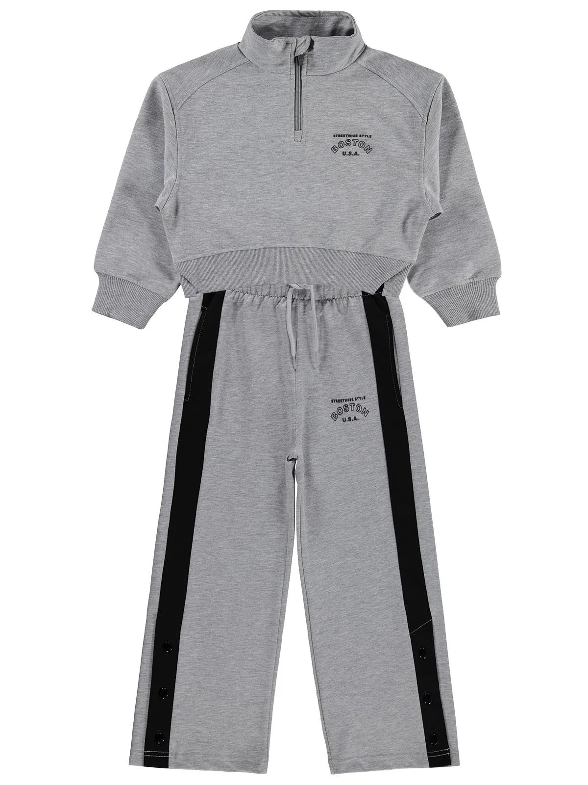 Mışıl Kids Yarım Fermuarlı 10-13 Yaş Eşofman Takımı - Gri