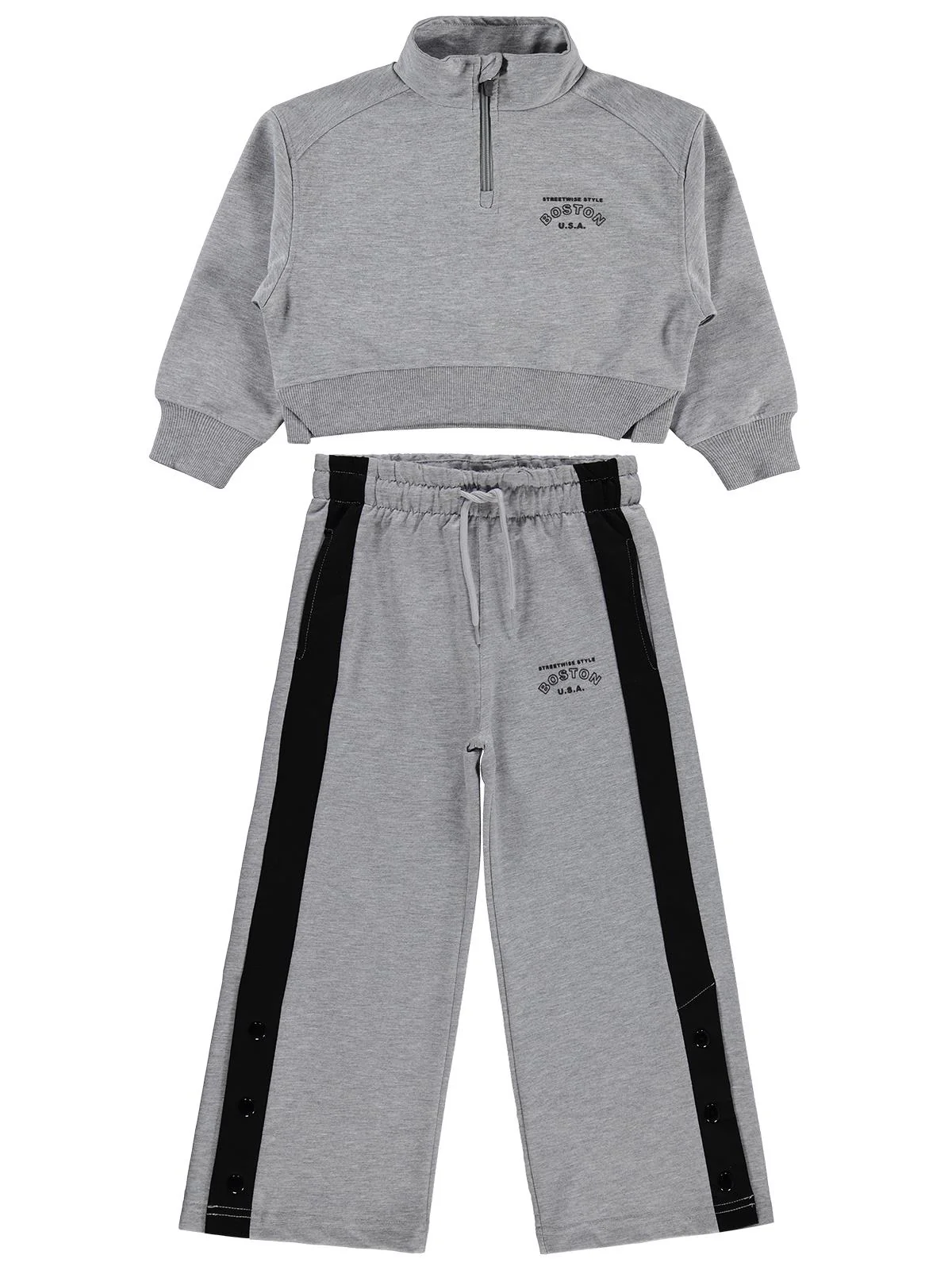 Mışıl Kids Yarım Fermuarlı 10-13 Yaş Eşofman Takımı - Gri - Image 5