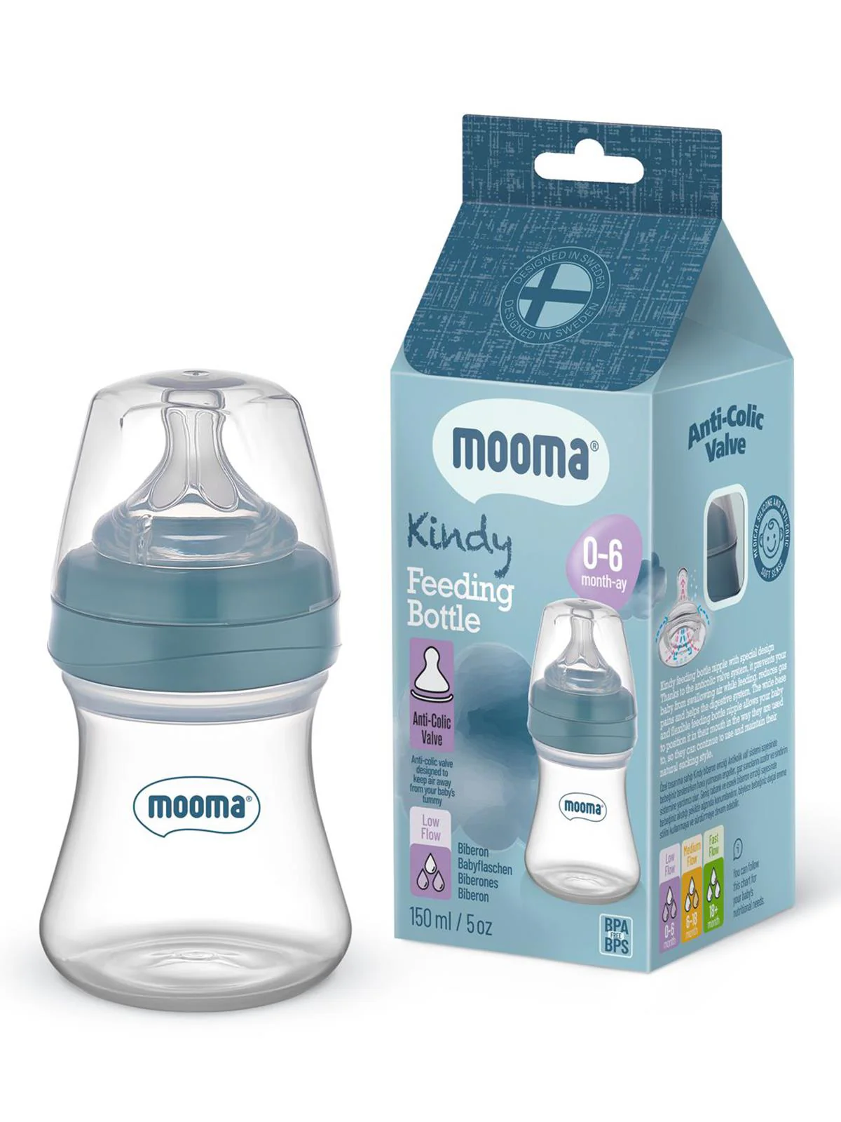 Mooma Biberon 150 Ml 0-6 Ay Yavaş Akış - Mavi - Image 2