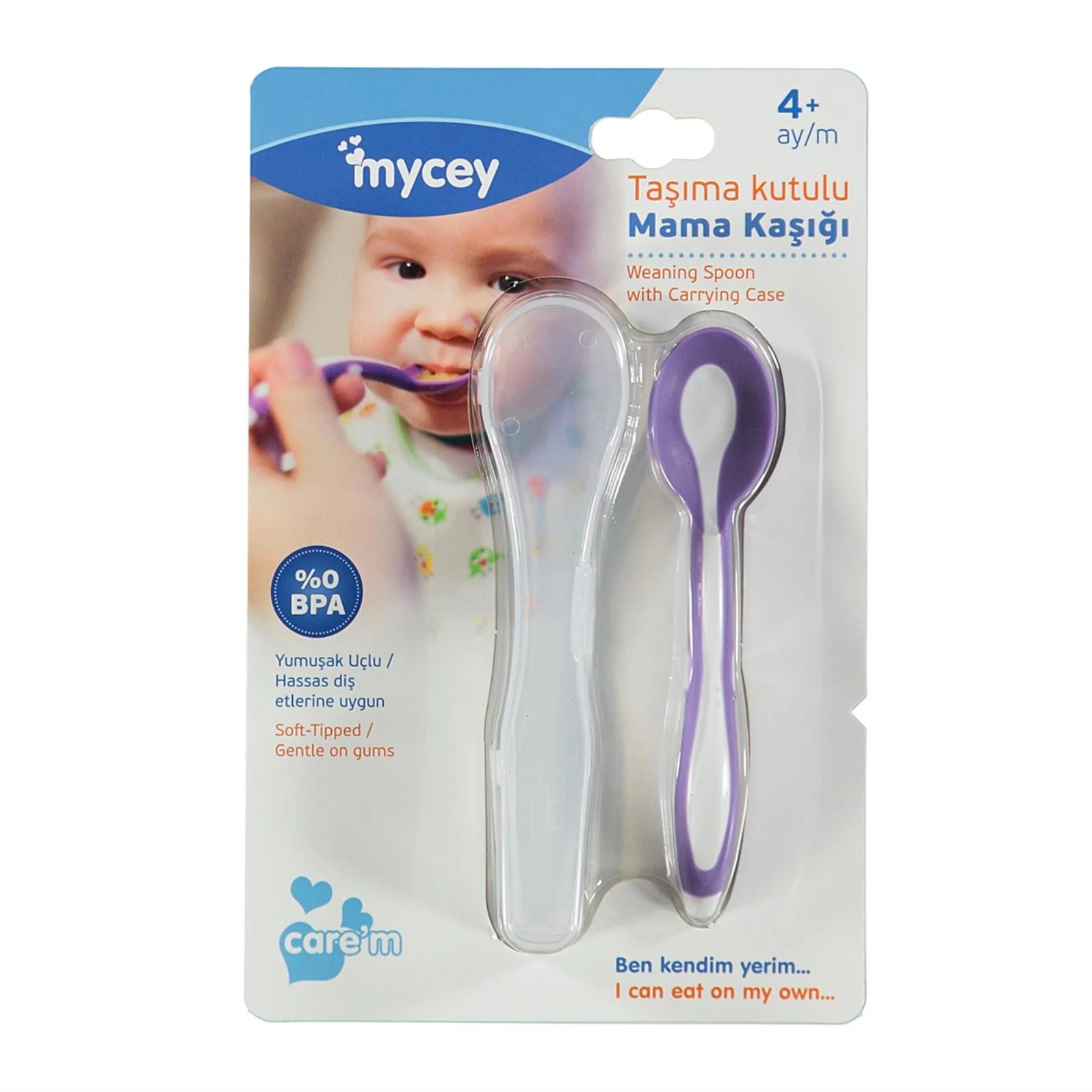 Mycey Taşıma Kutulu Mama Kaşığı-Yumuşak Uçlu - Lila
