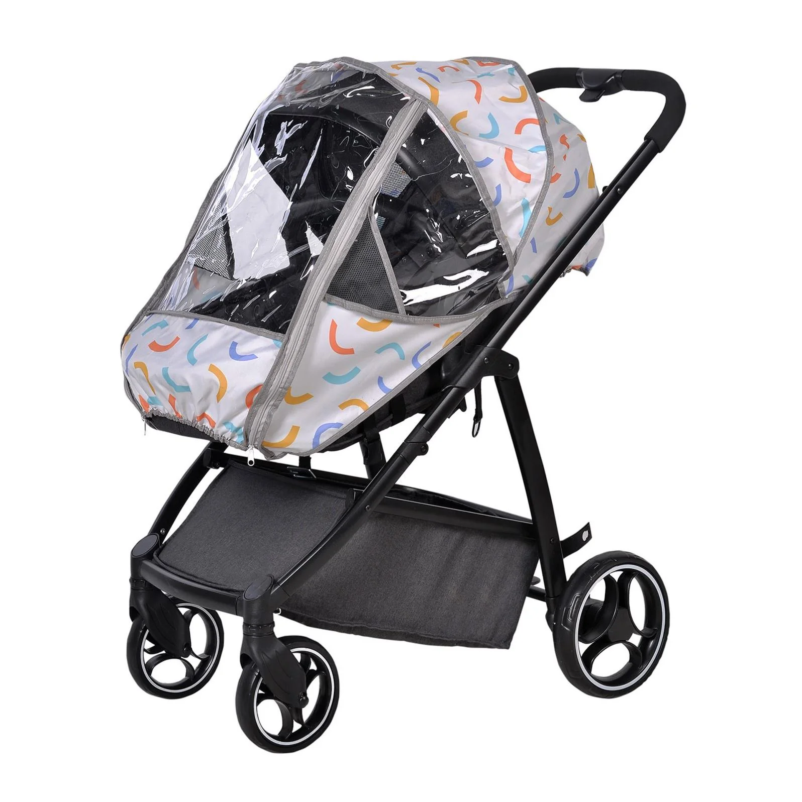 SafeMom Oxford Fermuar ve Desenli Bebek Arabası Yağmurluğu - Image 4